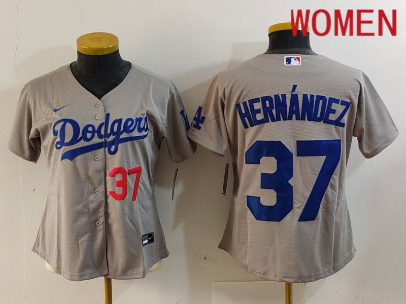 Women Los Angeles Dodgers 37 Hernandez Grey Nike Game 2024 MLB Jersey style 7262